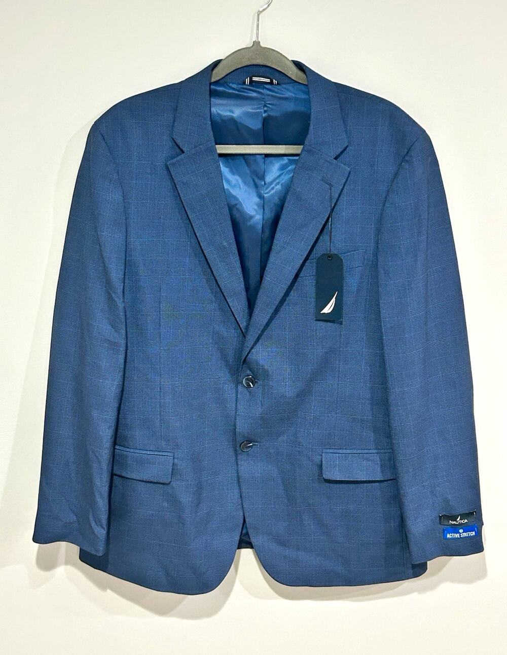 Nautica Men's 44L Blazer Sport Coat Blue Plaid Active Stretch NWT MSRP $395